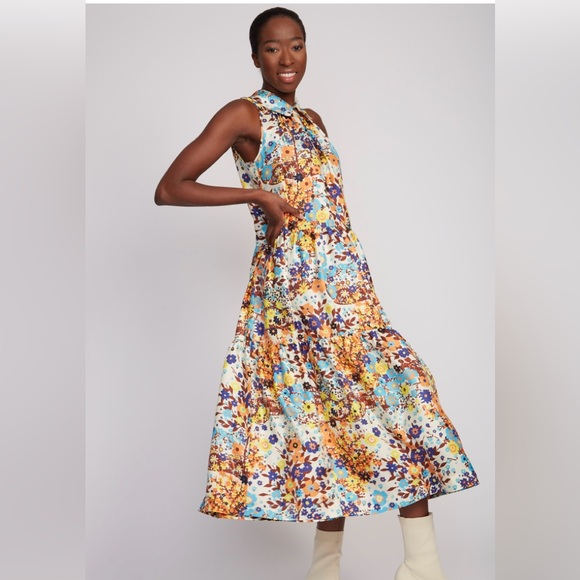 NEW Odeeh Floral Cream Silk Dress Size 4 - Picture 1 of 9